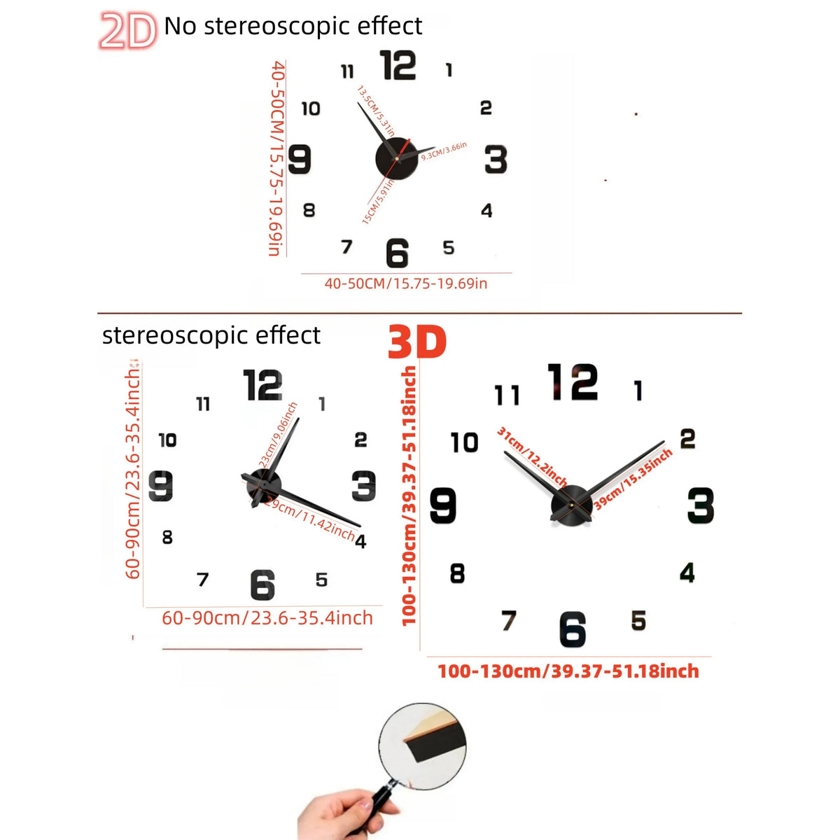 Horloge Mural Géante 3D DIY Miroir Acrylique Moderne