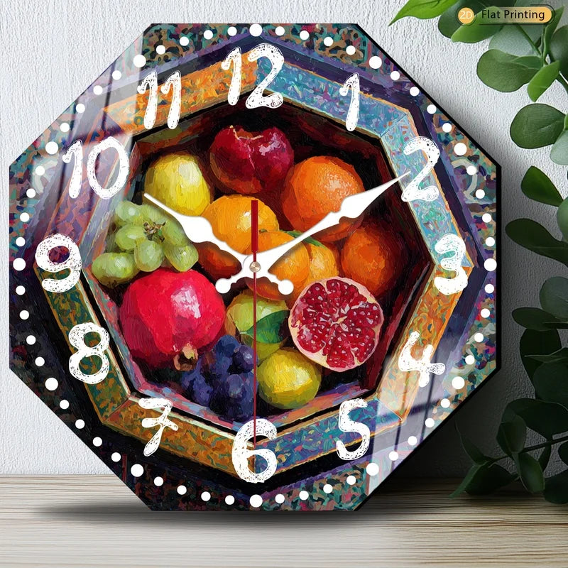 Horloge Mural Octogonale Fruits Colorés Cadeau Cuisine Ferme