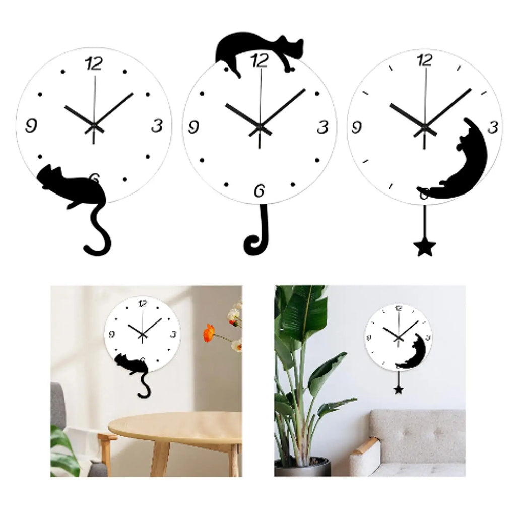 Horloge Mural Chat Design Mignonne Silencieuse Unique