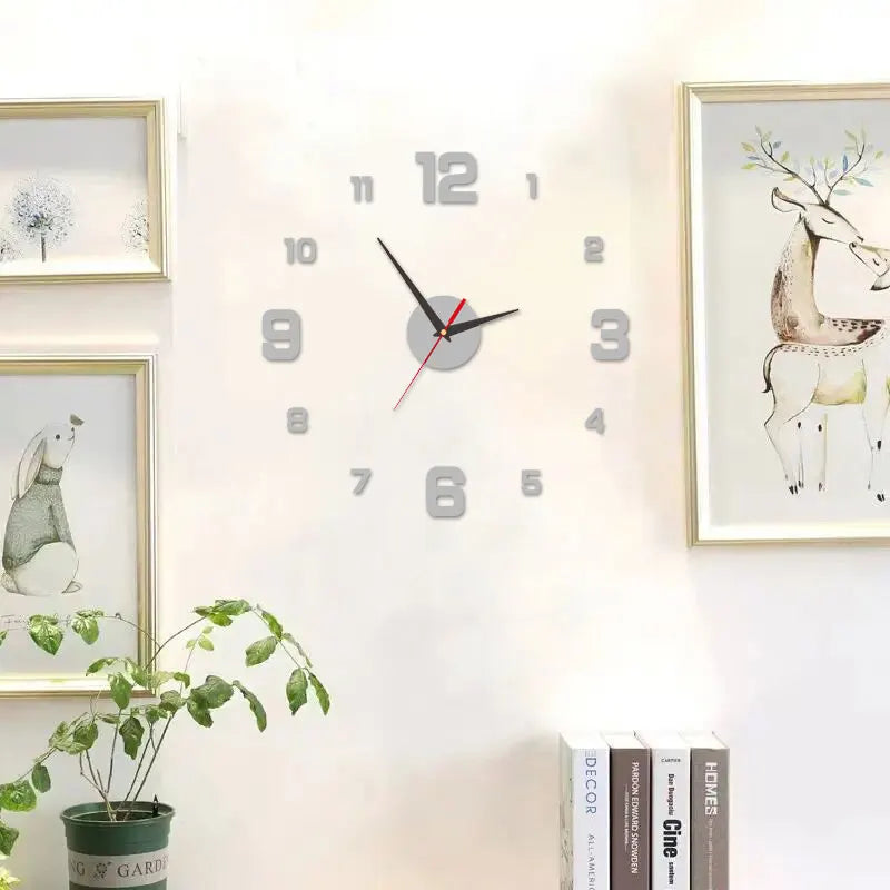 Horloge Mural 3D DIY Géante Autocollante Silencieuse Déco