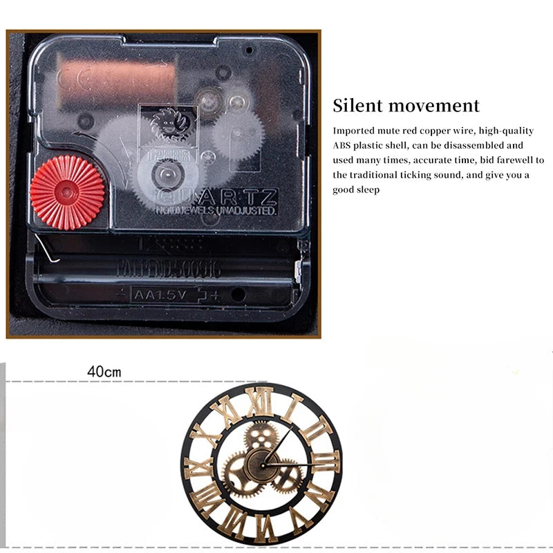 Horloge Mural Vintage Industrielle Bois Silencieuse Grande