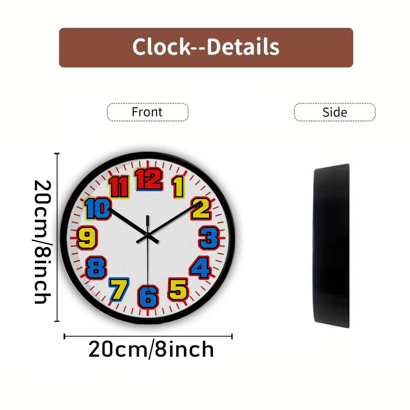 Horloge Murale Dessin Animé Colorée Silencieuse Ronde Enfants
