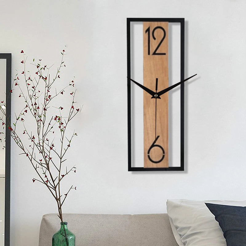 Horloge Mural Rectangulaire Silencieuse Effet Bois Décoration Maison Bureau