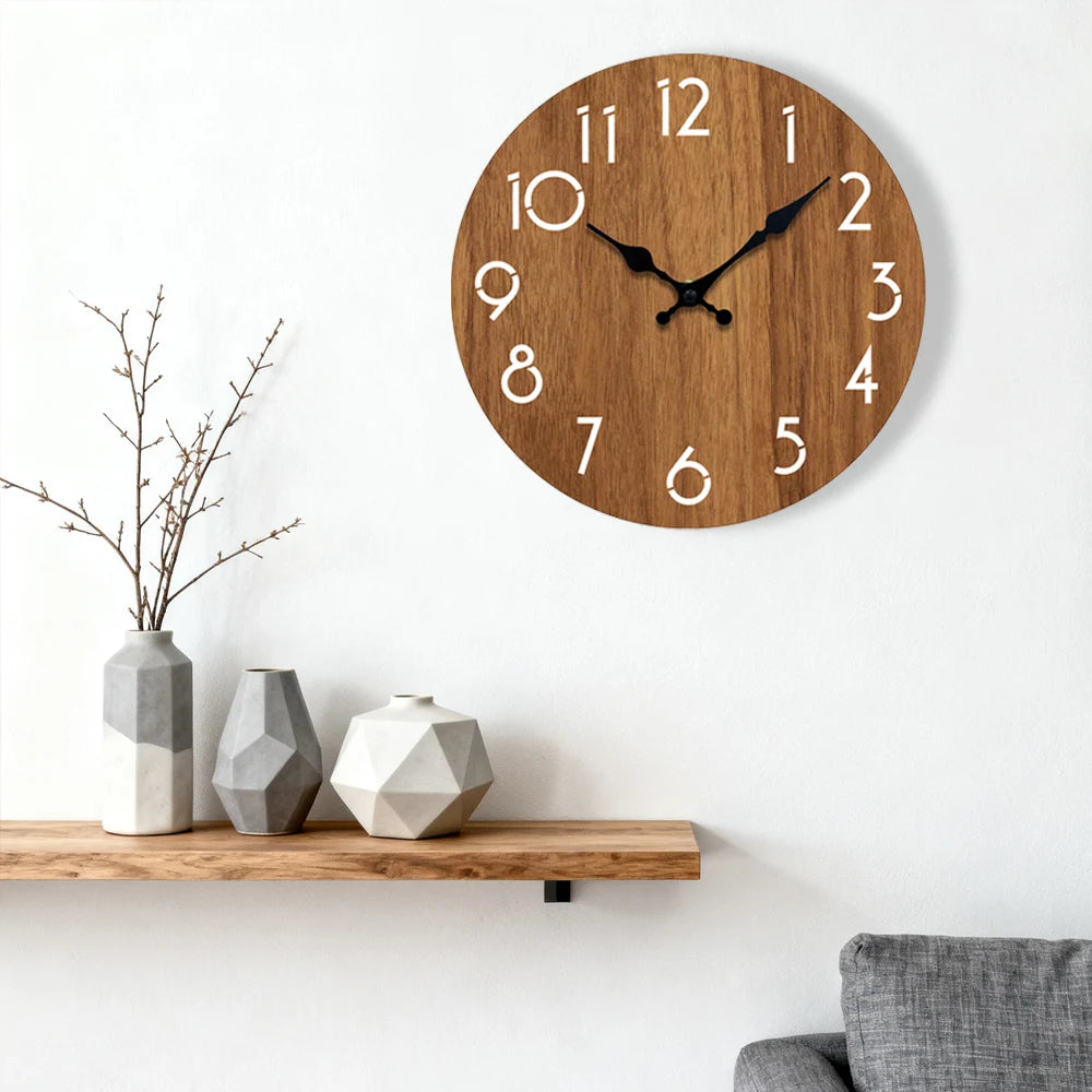 Horloge Mural Bois Design Minimaliste Silencieuse Salon Chambre