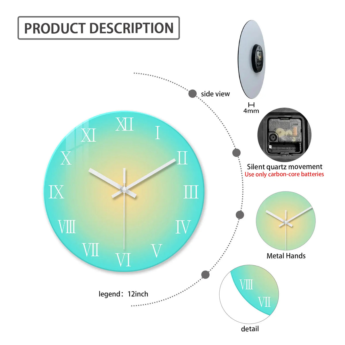 Horloge Mural Verre Trempé Dégradé Silencieuse Design.