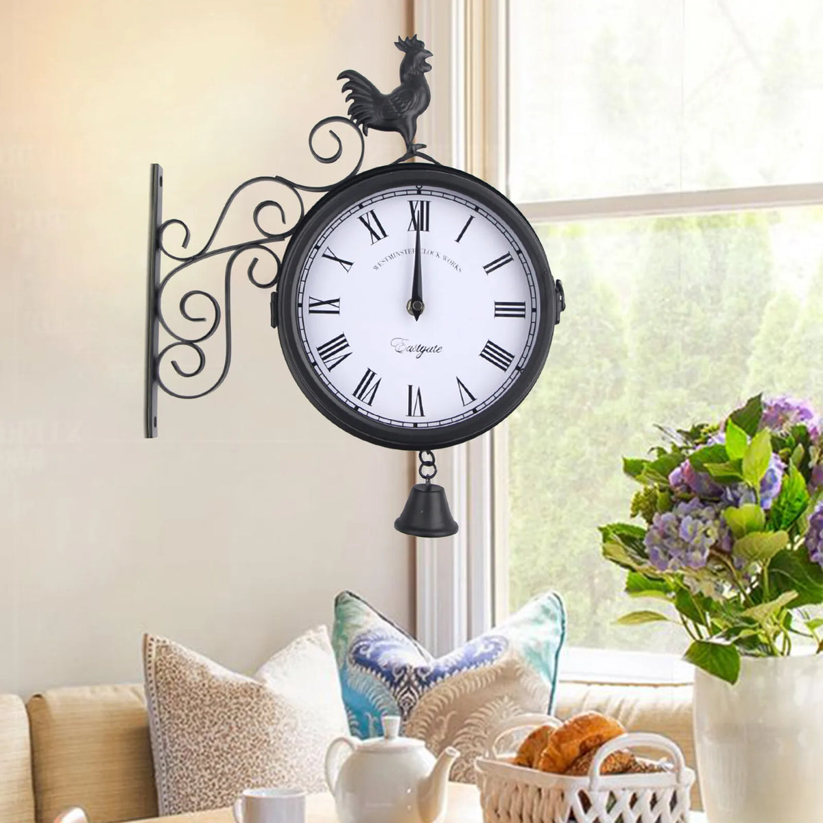 Horloge Murale Double Face Vintage Jardin Noir