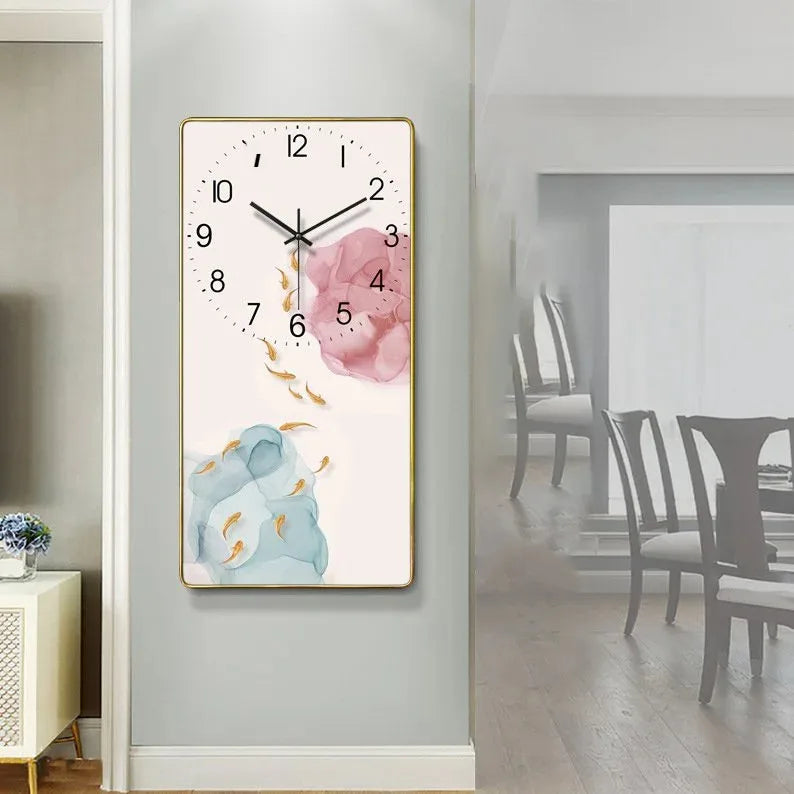 Horloge Mural Rectangulaire Porcelaine Cristal Calendrier Salon Rouge