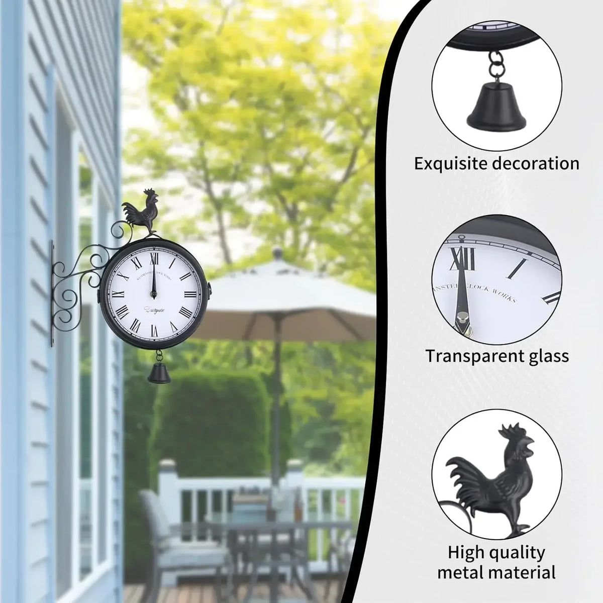 Horloge Murale Double Face Vintage Jardin Noir