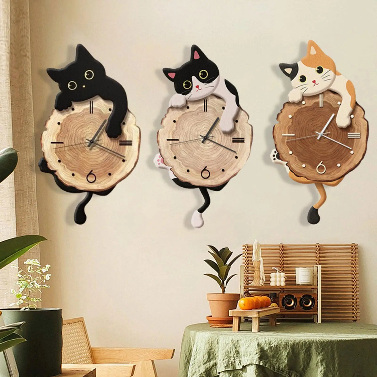 Horloge Mural Chat Mignonne Décorative Pendule Balançante