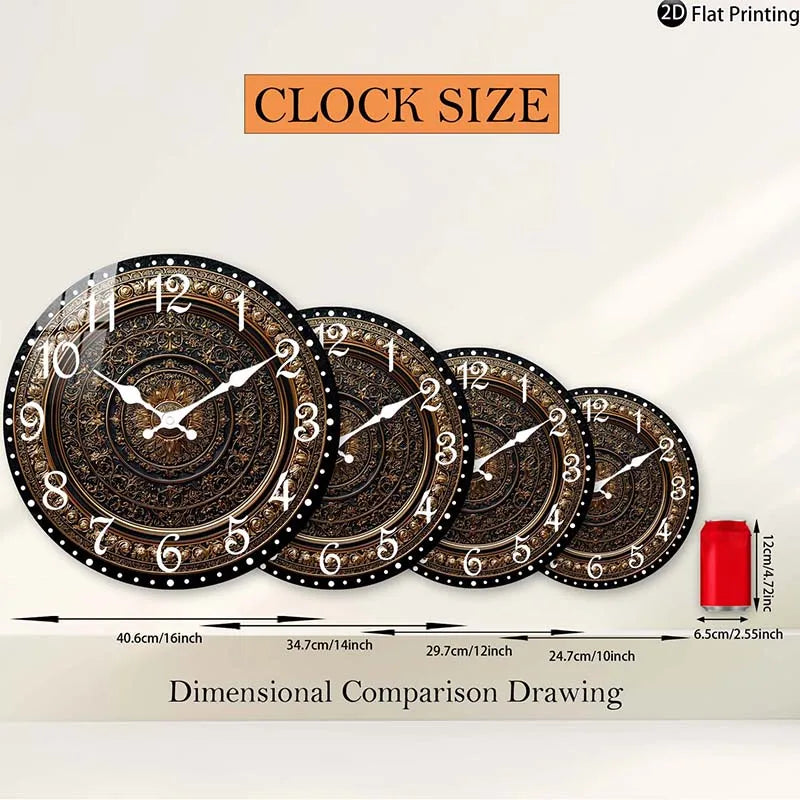 Horloge Murale Bois Silencieuse Or Quartz Motifs Détaillés