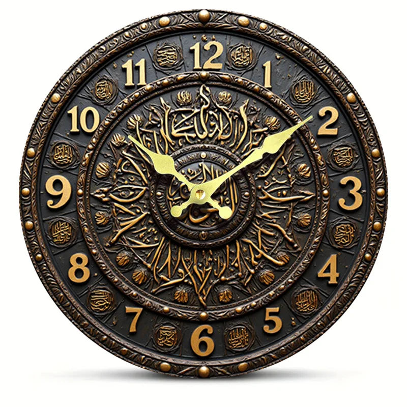 Horloge Murale Bois 3D Silencieuse Ronde Déco Maison