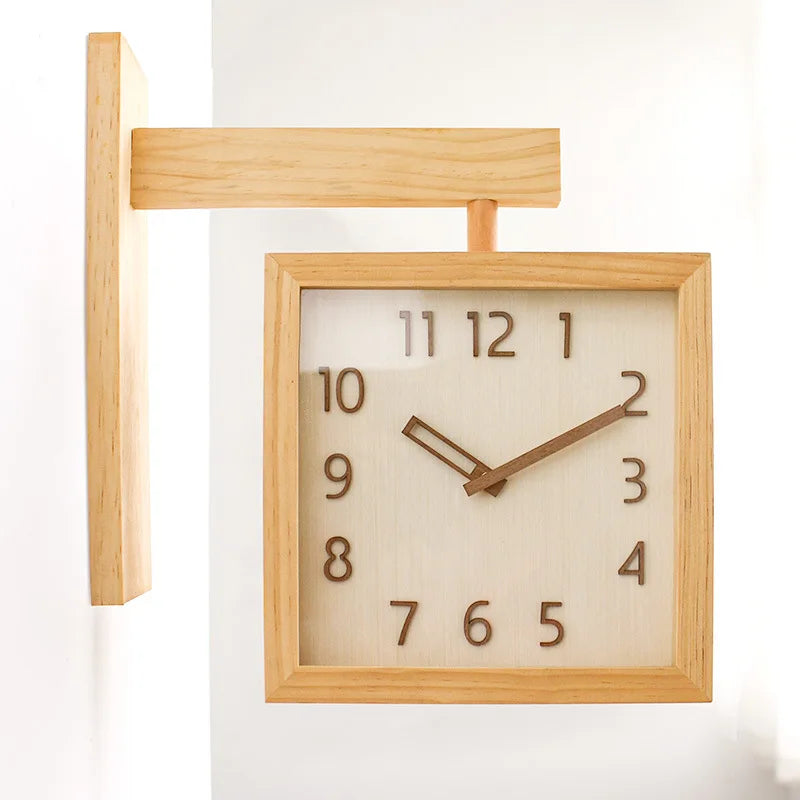 Horloge Mural Double Face D'Angle Bois Silencieuse