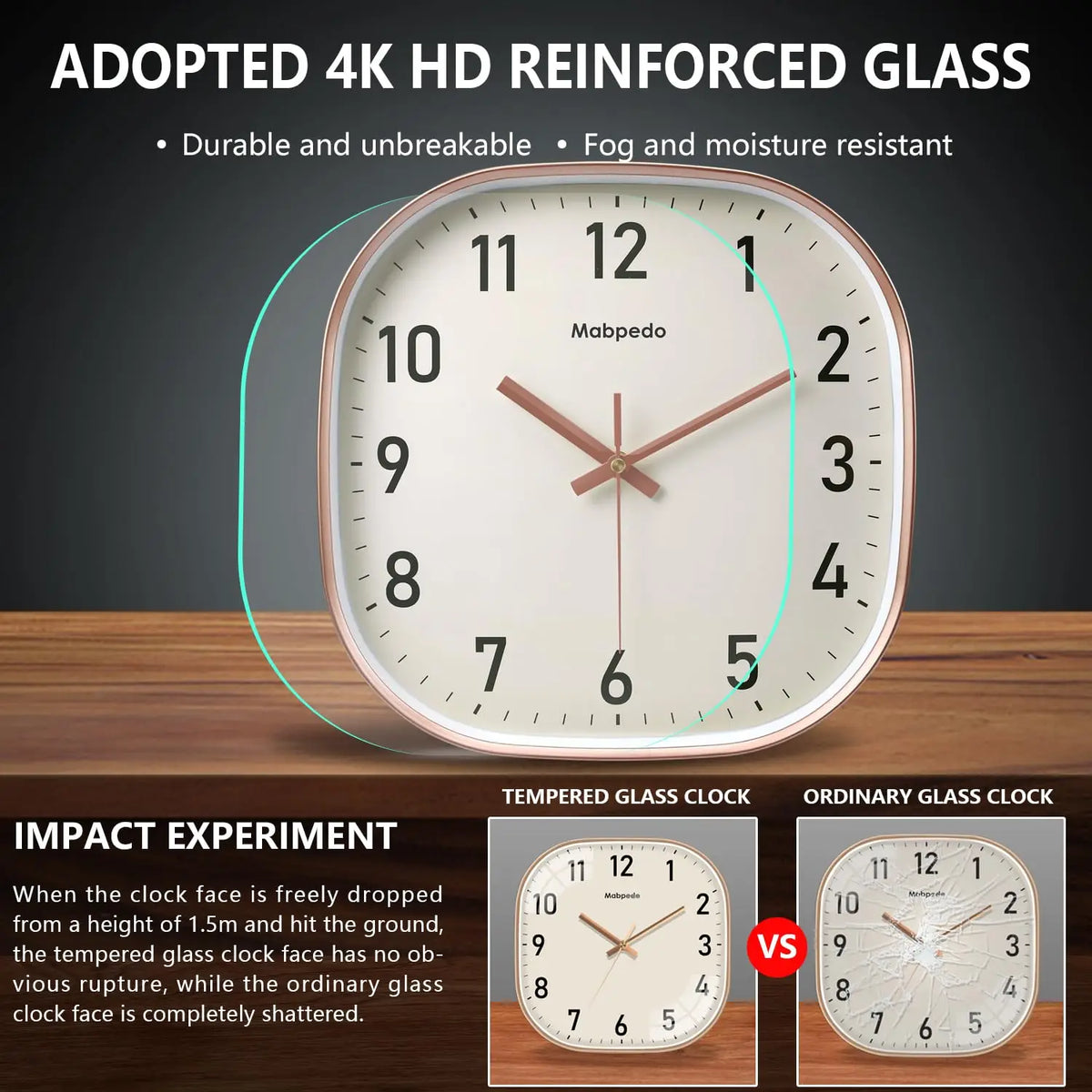 Horloge Mural Carrée Quartz Beige Moderne Élégante