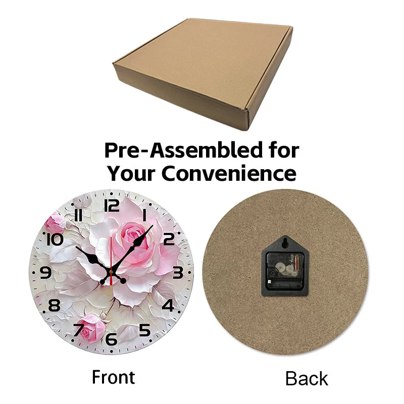 Horloge Mural Ronde Bois Rose Silencieuse Décoration