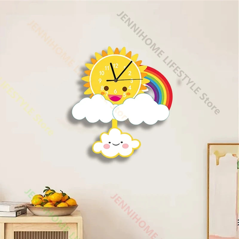 Horloge Mural Pendule Fusée Dinosaure Enfant Mignon