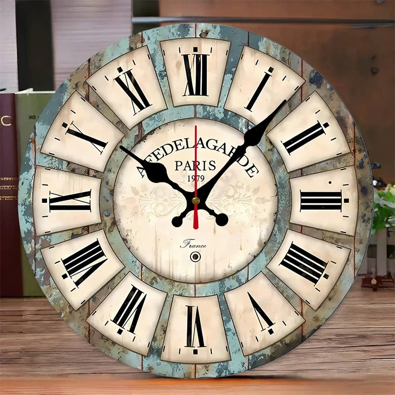 Horloge Mural Bois Ronde Chiffres Romains Silencieuse Maison