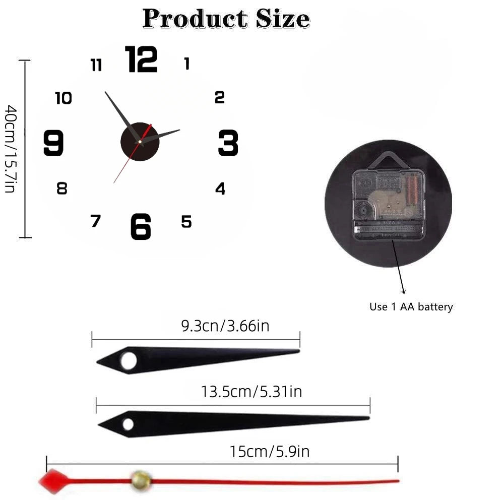 Horloge Mural Géante 3D Lumineuse DIY Silencieuse Design