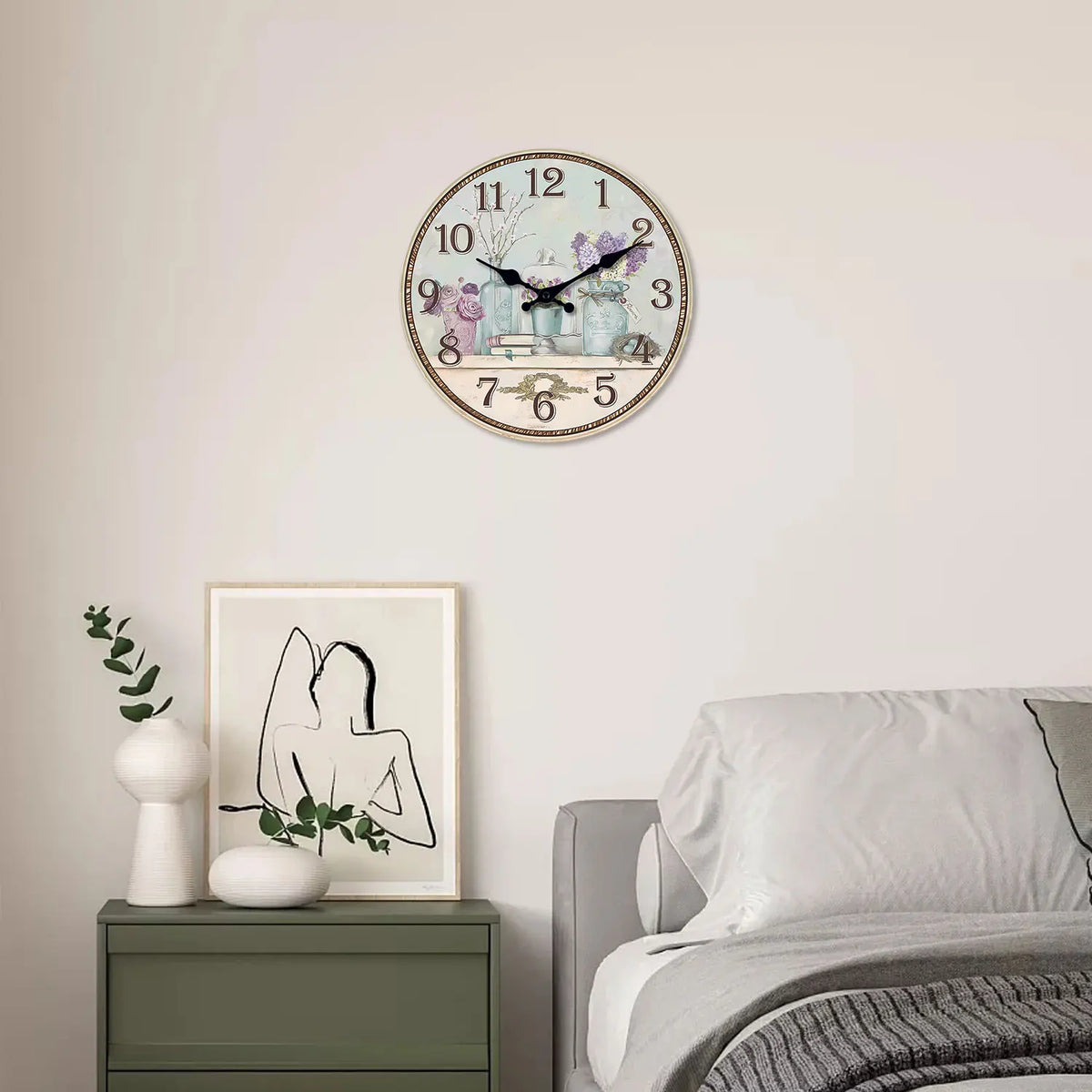 Horloge Murale Silencieuse Motif Bois Décoration Salon