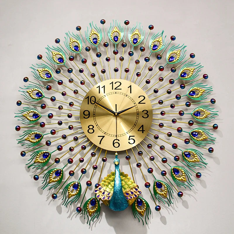 Horloge Murale Paon Luxe Moderne Salon Silencieuse Image