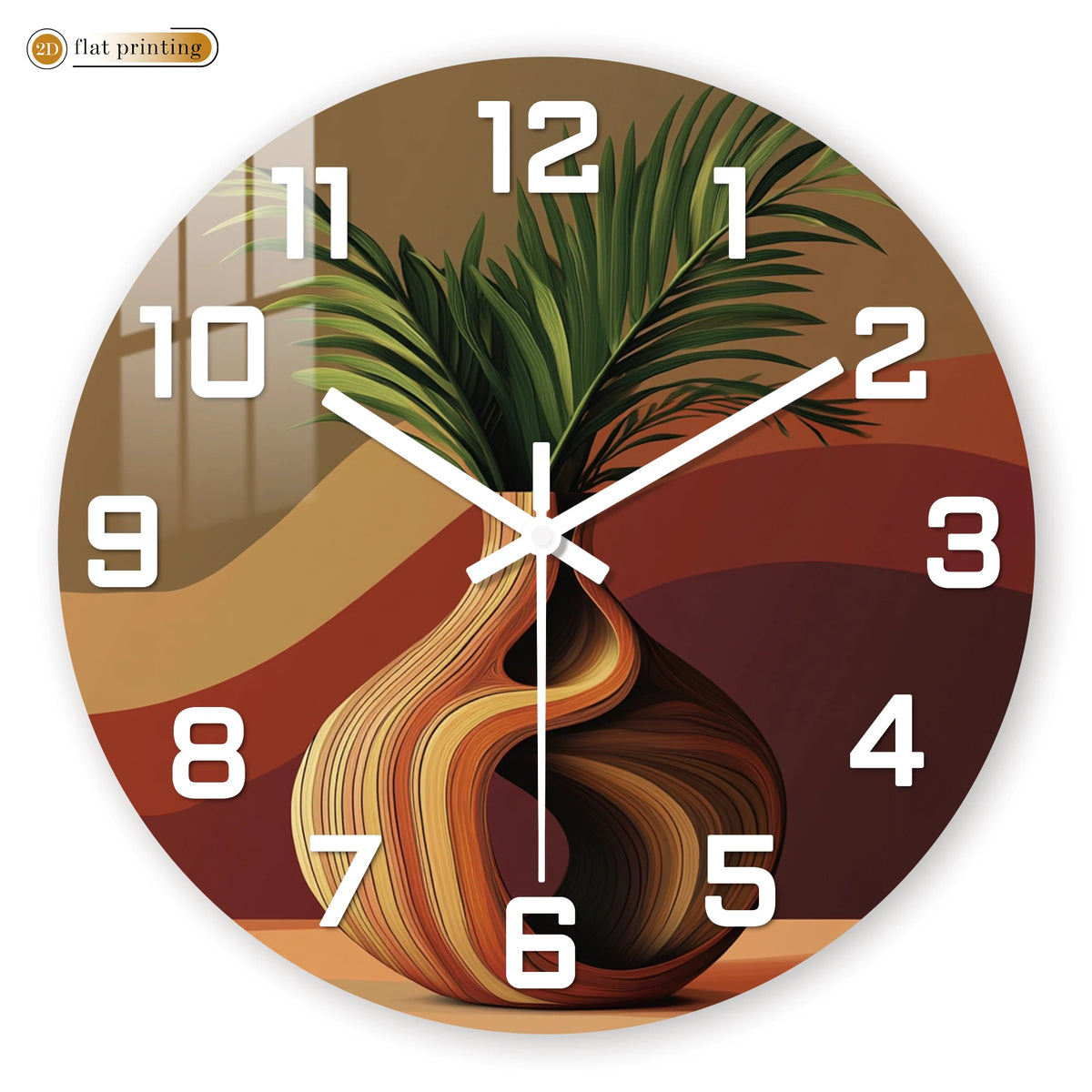 Horloge Murale Vase Torsadé Plante Verte Moderne Silencieuse