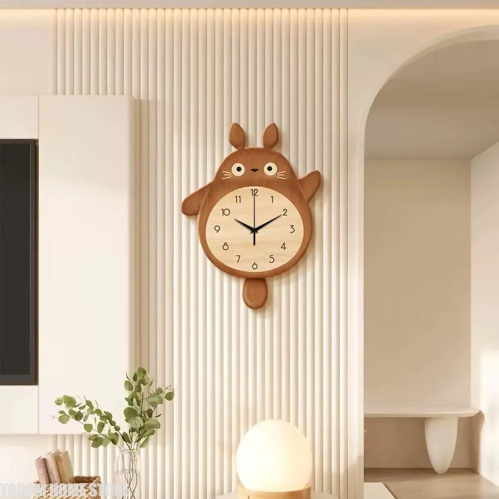 Horloge Mural Chat Bois Décorative Pendule Maison Cadeau