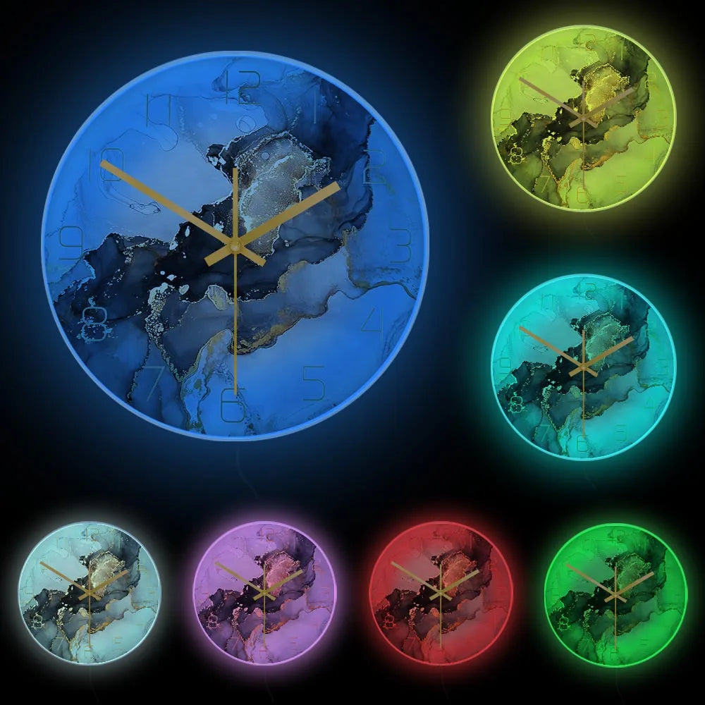 Horloge Mural Abstraite Encre Alcool Marbre Aquarelle