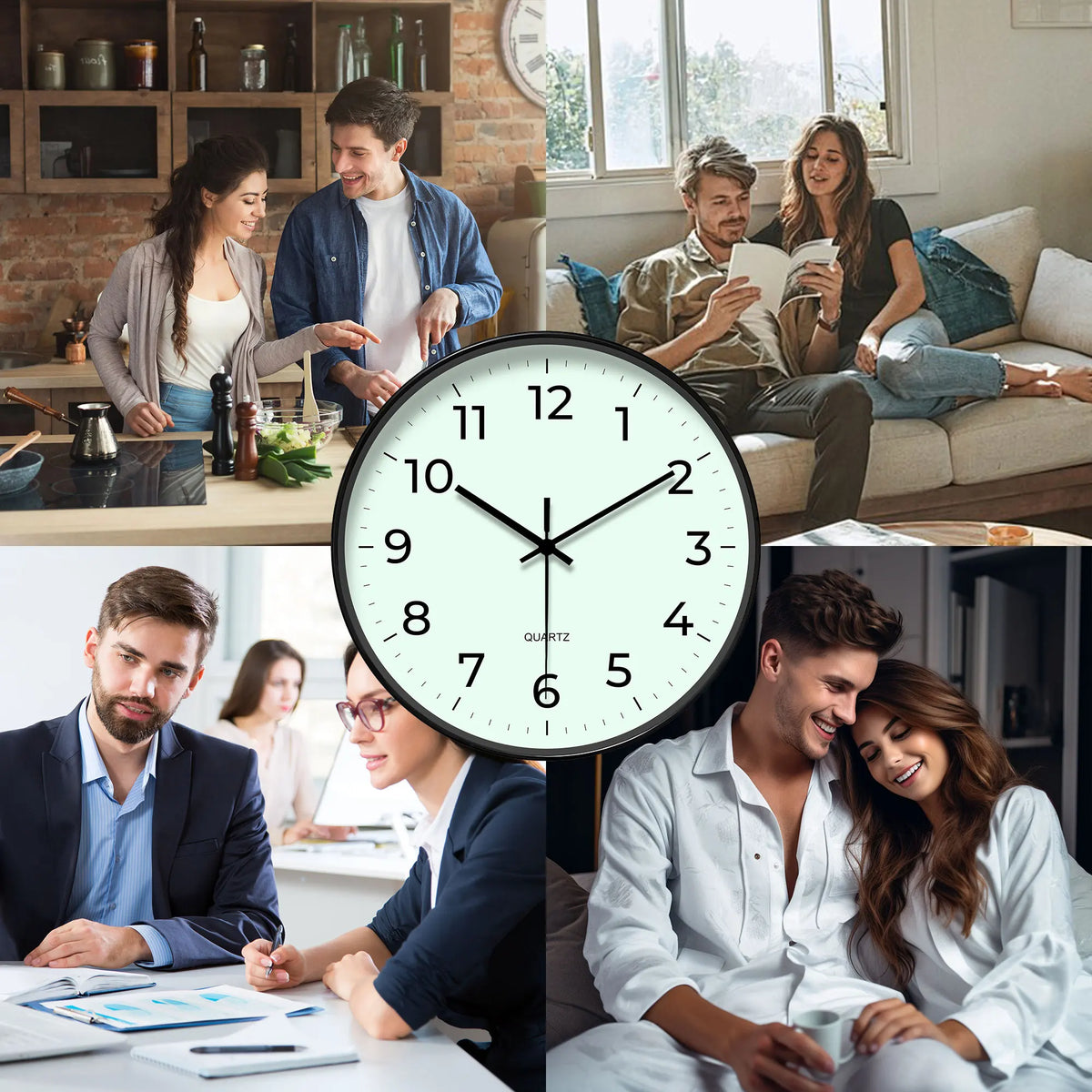 Horloge Mural Ronde Quartz Vert Clair Minimaliste