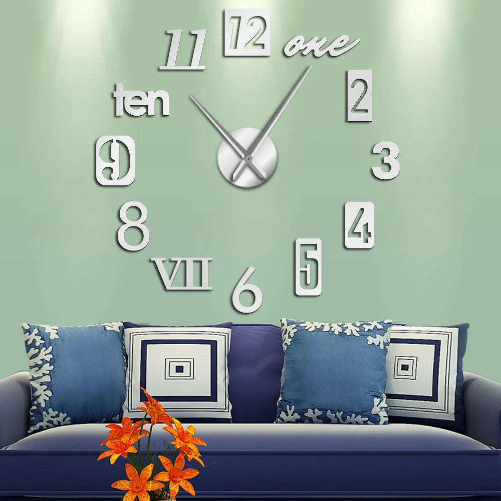 Horloge Mural 3D Lumineuse DIY Grande Silencieuse