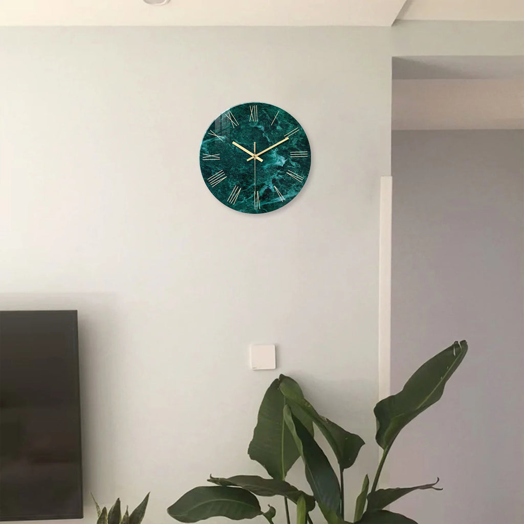 Horloge Mural Marbre Vert Foncé Motif Élégant Déco