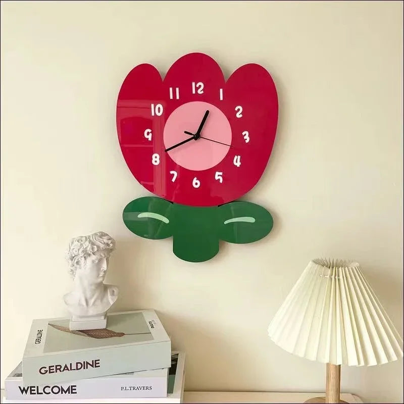 Horloge Mural Silencieuse Fleur Rose Mignonne Décoration
