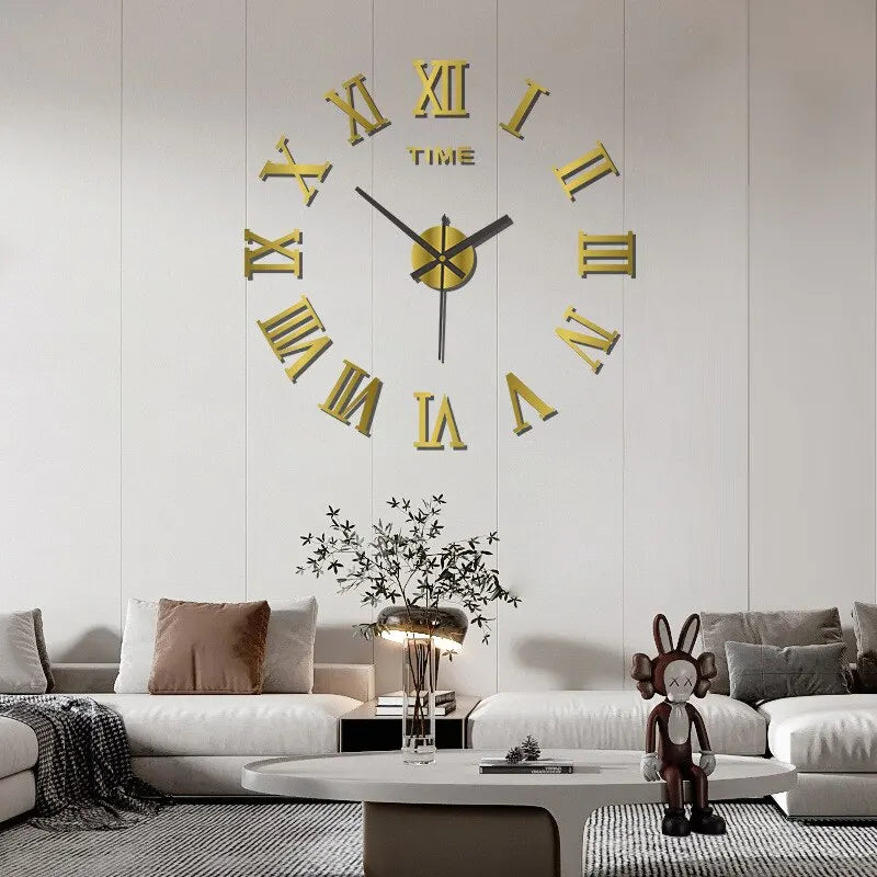 Horloge Murale Acrylique 3D Chiffres Romains Adhésive DIY
