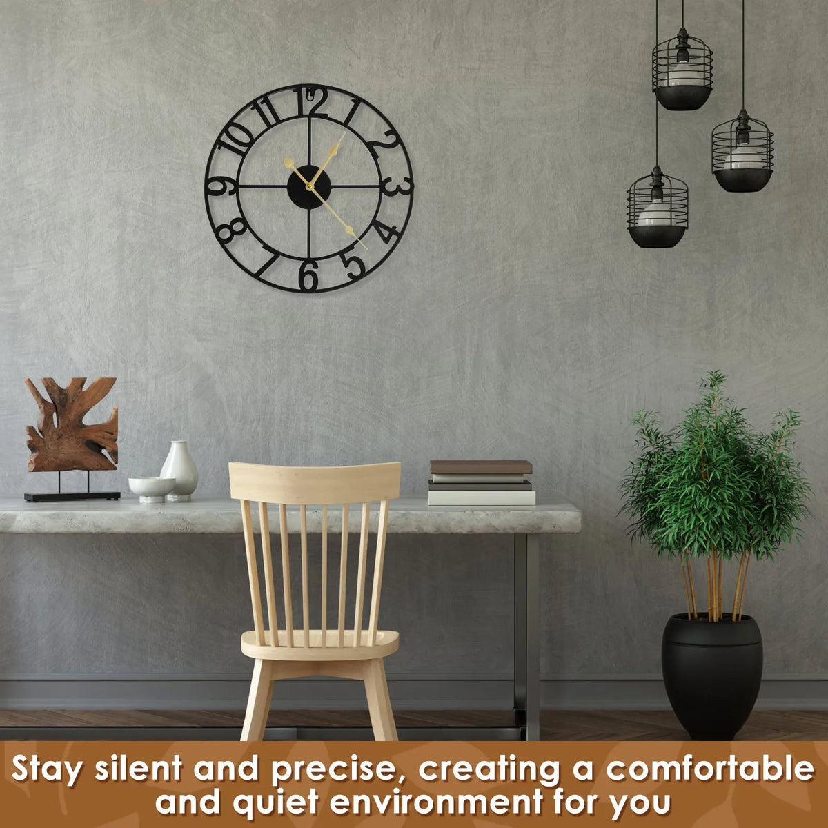 Horloge Murale Vintage Rustique Fer Silencieuse Déco