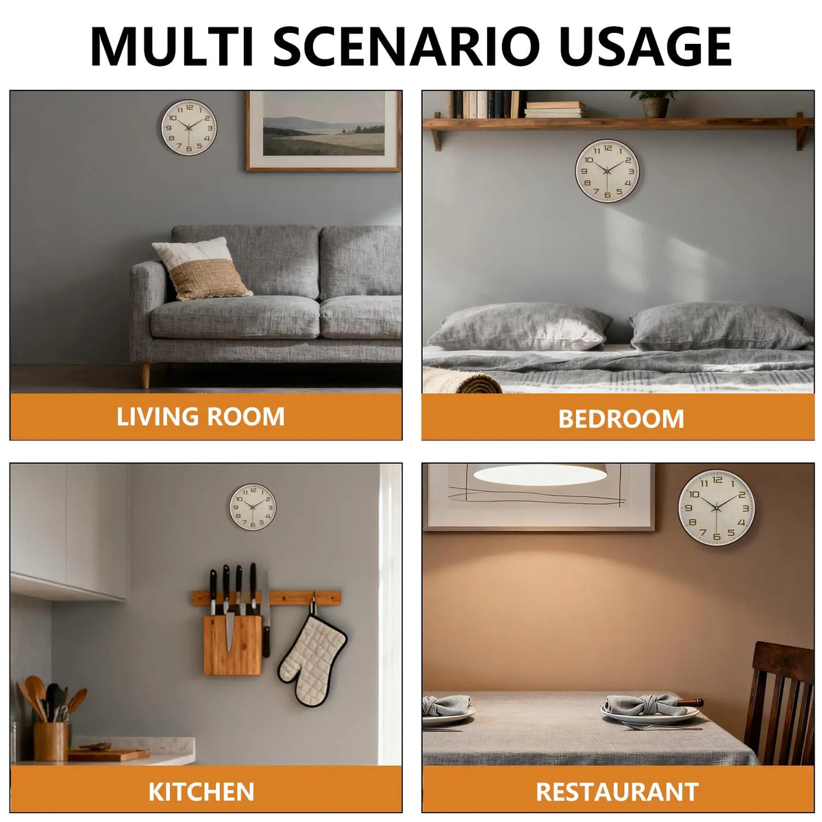 Horloge Mural Ronde Classique Grande Lisibilité Vintage Déco