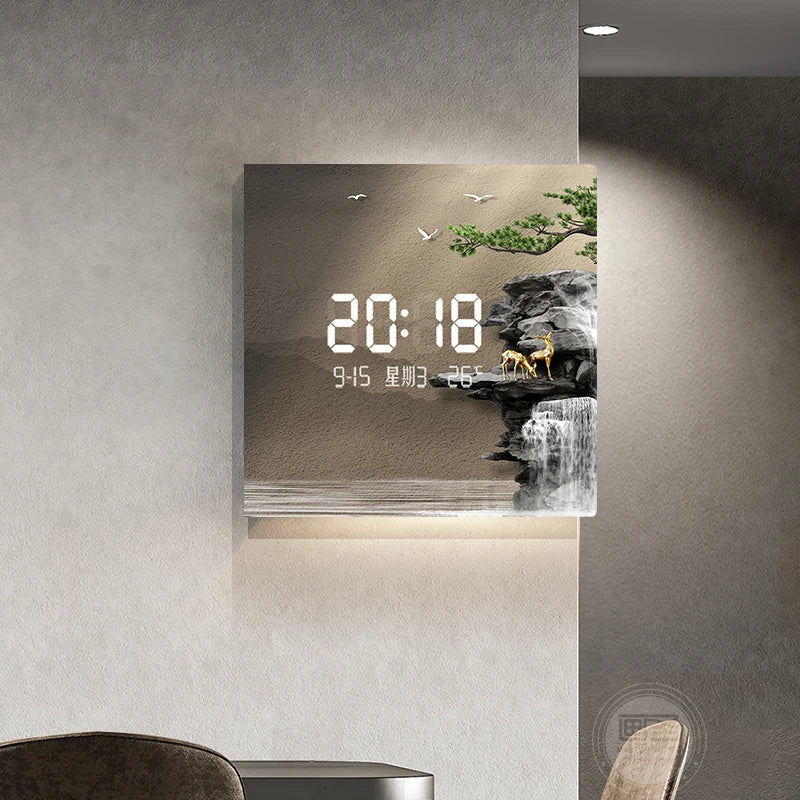 Horloge Murale Coin Double Face LED Digitale Moderne