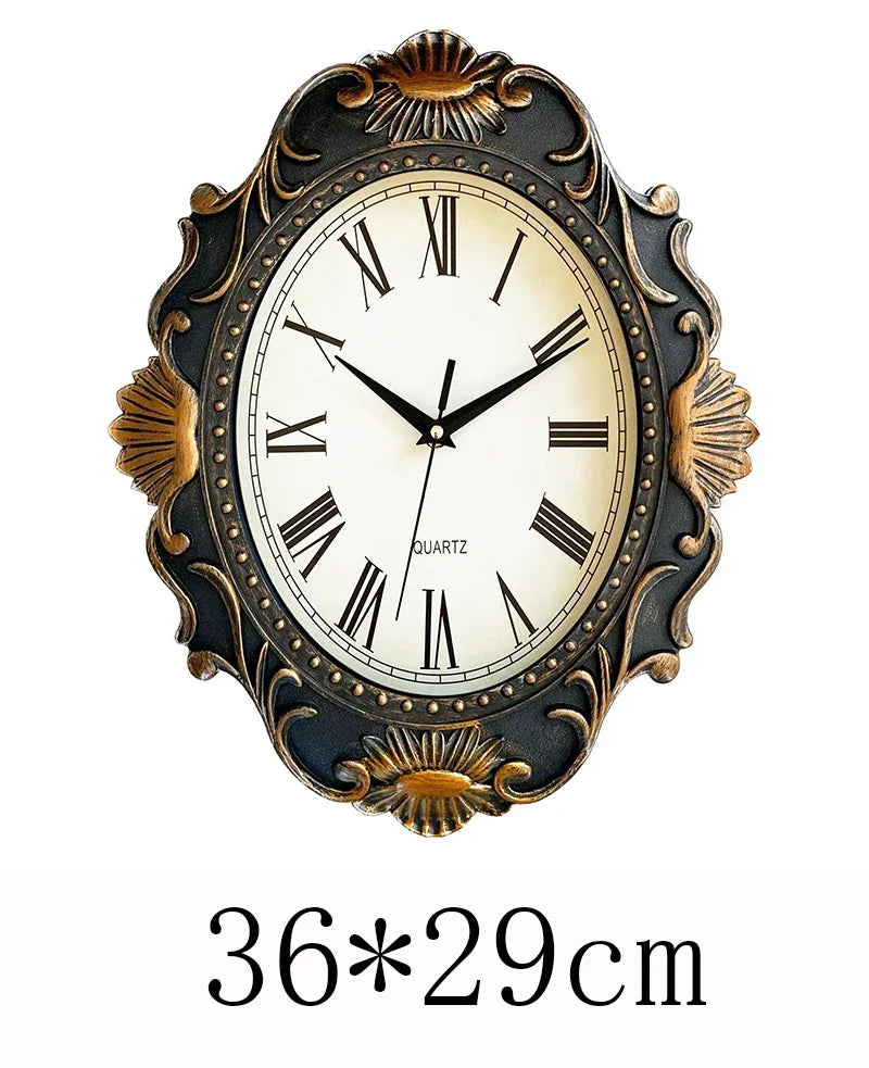 Horloge Mural Classique Vintage Chiffres Romains Or/Argent.