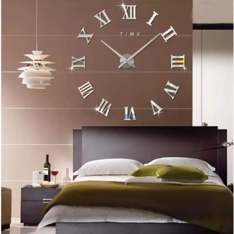 Horloge Mural 3D Acrylique Miroir Géante Adhésive