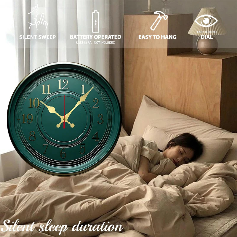 Horloge Mural Vintage Bois Silencieuse Ronde Déco Sarcelle