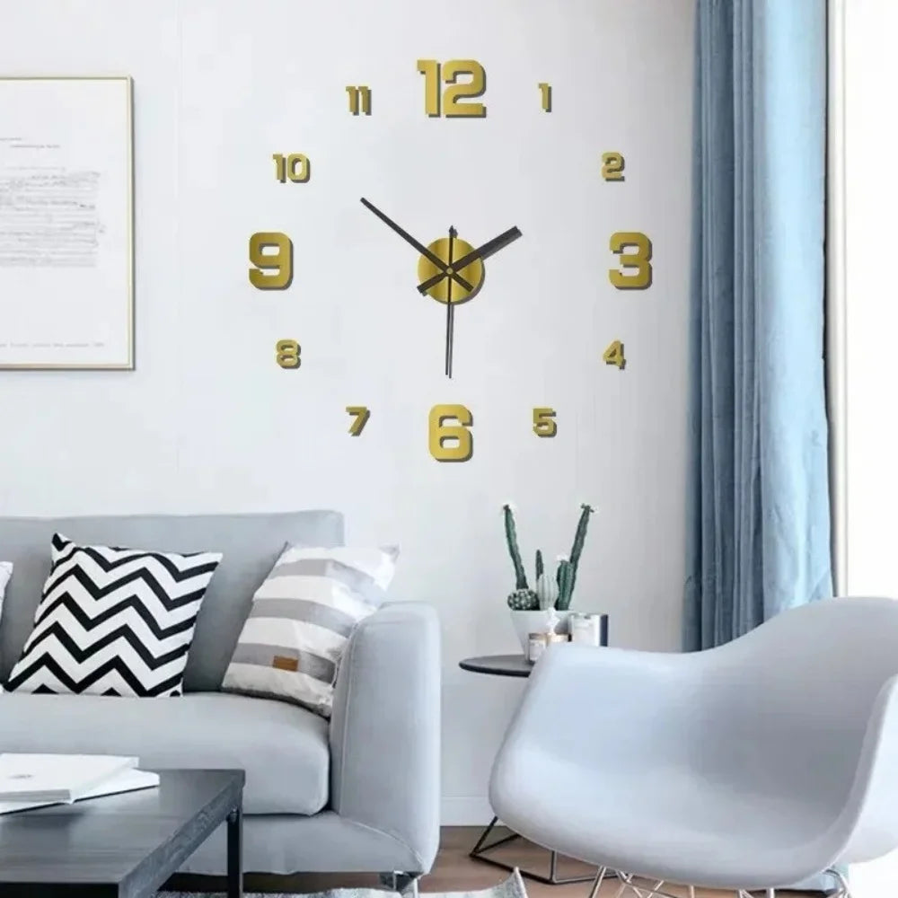 Horloge Mural DIY 3D Acrylique Adhésive Silencieuse Design