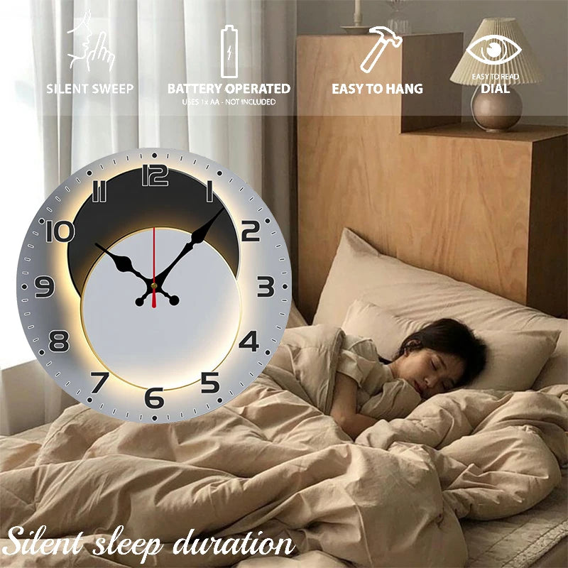 Horloge Mural Bois Ronde Phases Lune Silencieuse Décor