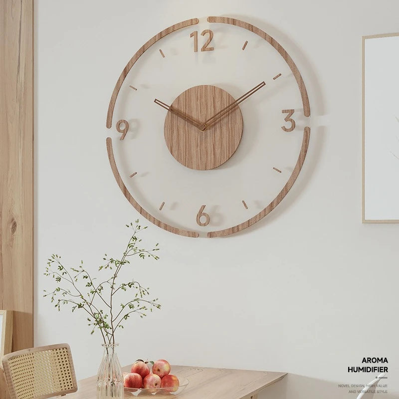 Horloge Mural Bois Massif Silencieuse Nordique Salon Luxe