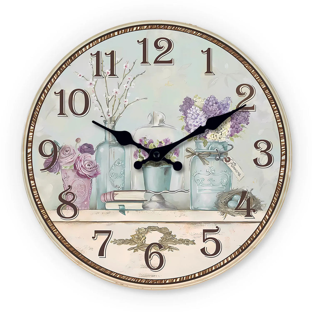 Horloge Murale Silencieuse Motif Bois Décoration Salon